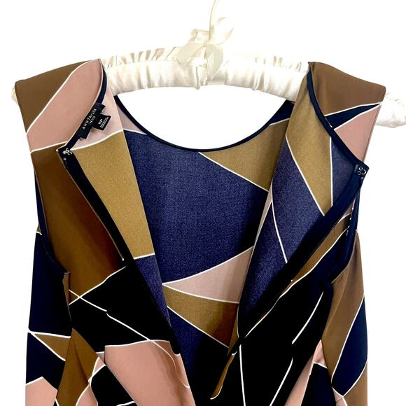 Ann Taylor Modern Geo Tie Waist A-Line Dress Color Block Size 8P Career Office - Picture 9 of 13